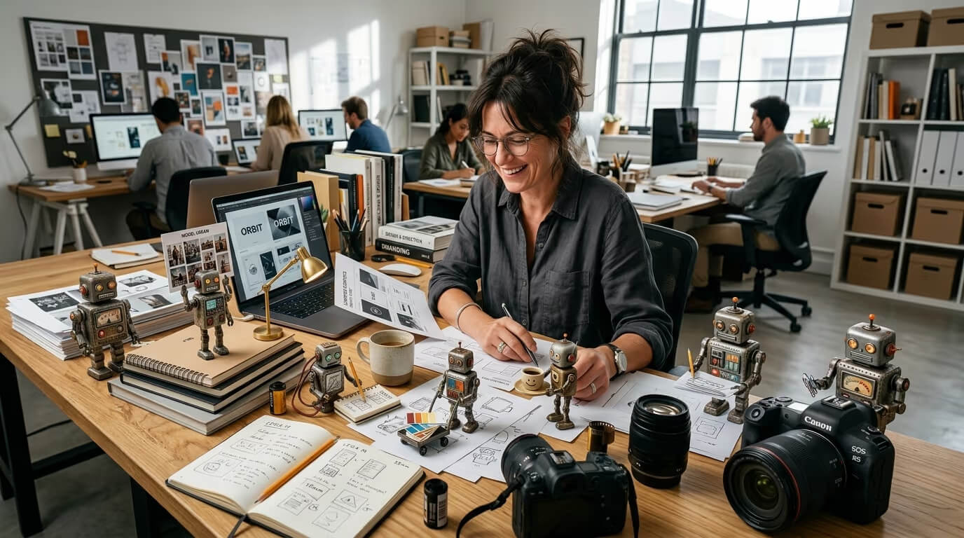 Agent skills and tools arranged in a creative studio workspace